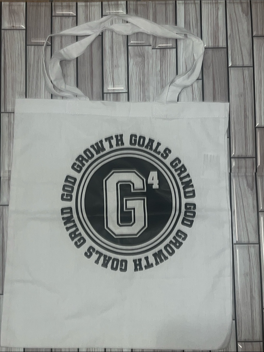 White Canvas Tote Bag with Black Logo - Women's Tote